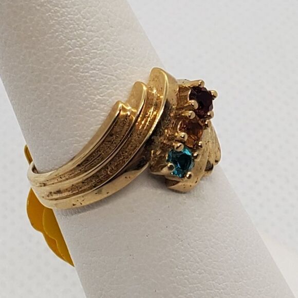 NWT Gold Tone, Blue, Orange, & Red Rhinestone Ring - Picture 3 of 6